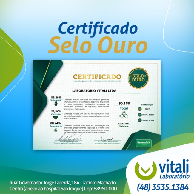 Certificado Selo Ouro