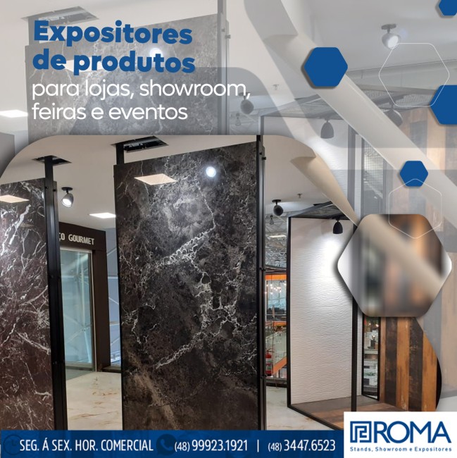 Expositores de produtos para lojas, showroom, feiras e eventos