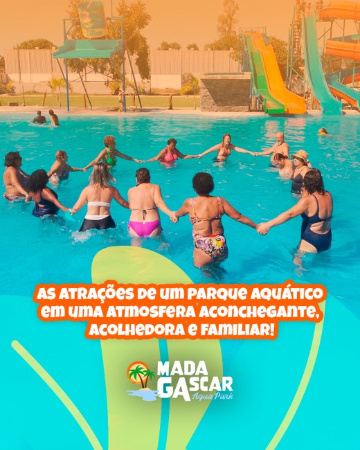 As atrações de um parque aquático em uma atmosfera aconchegante, acolhedora e familiar