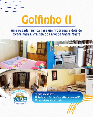 Golfinho II: uma pegada rústica para um programa a dois de frente para a Prainha do Farol de Santa Marta