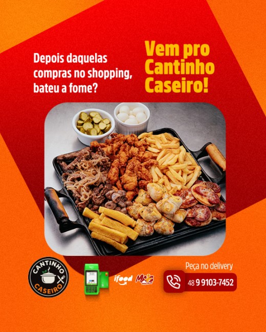Depois daquelas compras no shopping, bateu a fome? Vem pro Cantinho Caseiro!