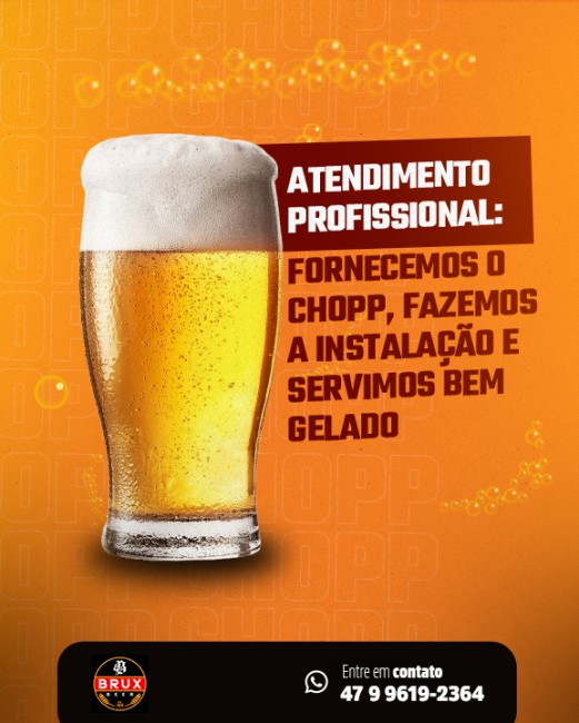 Atendimento profissional: fornecemos o chopp, fazemos a instalação e servimos bem gelado