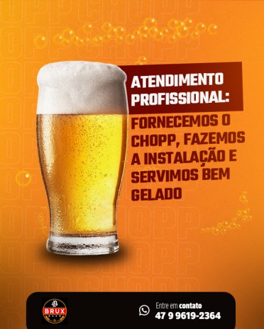 Atendimento profissional: fornecemos o chopp, fazemos a instalação e servimos bem gelado