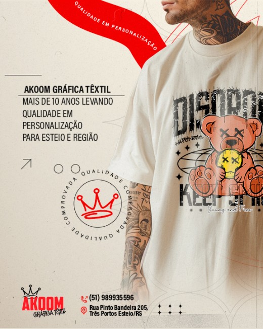 Akoom Gráfica Têxtil: mais de 10 anos levando qualidade em personalização para Esteio e região