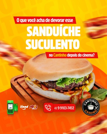 O que você acha de devorar esse sanduíche suculento no Cantinho depois do cinema?
