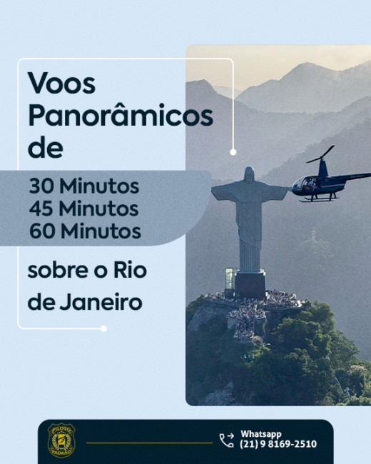 Voos panorâmicos de 30, 45 e 60 minutos sobre o Rio de Janeiro
