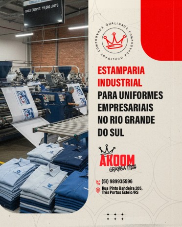 Estamparia industrial para uniformes empresariais no Rio Grande do Sul