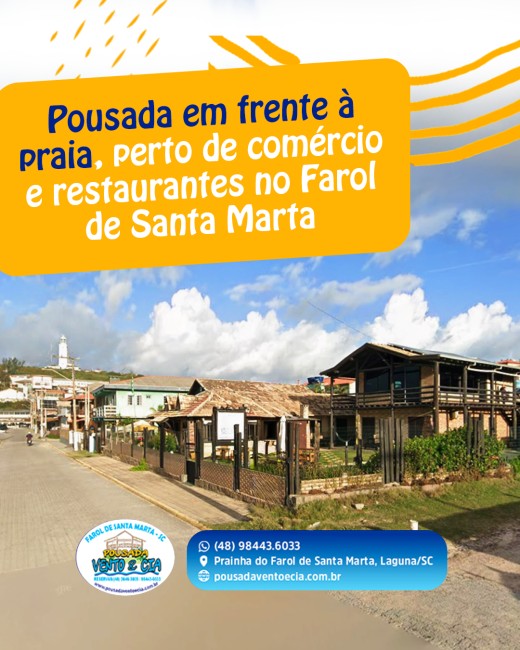 Pousada em frente à praia, perto de comércio e restaurantes no Farol de Santa Marta
