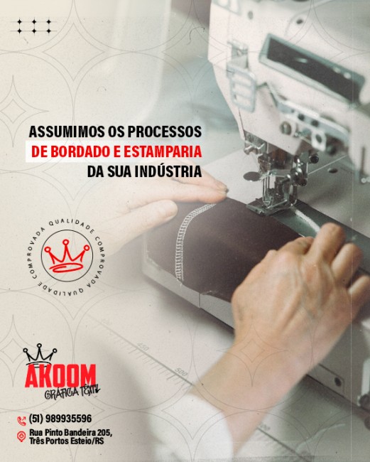 Assumimos os processos de bordado e estamparia da sua indústria