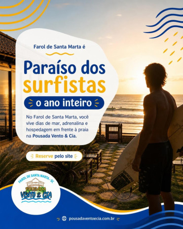 Farol de Santa Marta é paraíso dos surfistas o ano inteiro